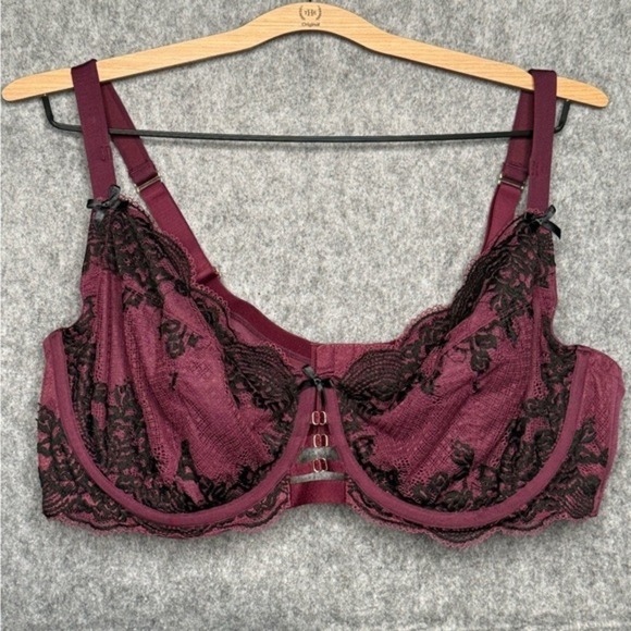 Cacique Lace Unlined Curvy‎ Balconette Bra in Grape Wine- Sz 44DD - Picture 1 of 9